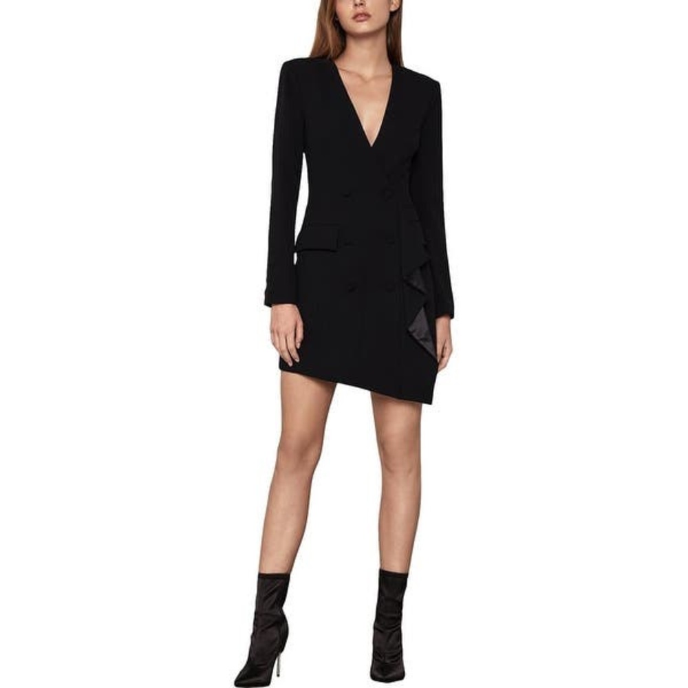 BCBGMAXAZRIA Eve Jacket Dress V-Neck Ruffled black